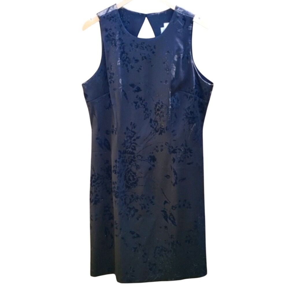 CDC Black Floral Burnout Glitter Keyhole Back Cocktail Dress Size 16 GA0125